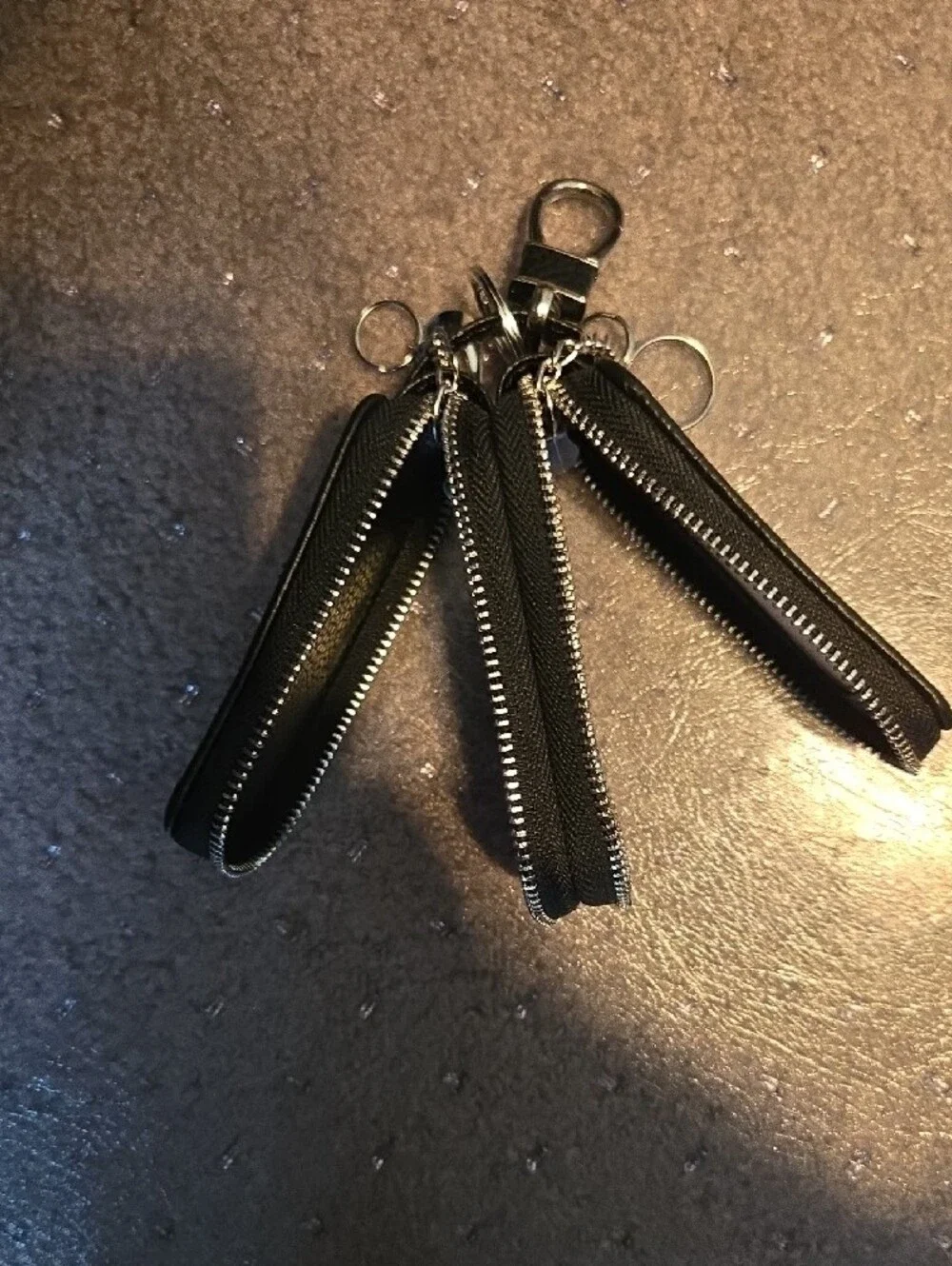 Black Leather Key Fob Card Holder with Keyring